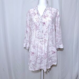 Malvin Hamburg Germany 100% Linen Pullover Blouse Tunic With Roll Tab Sleeves